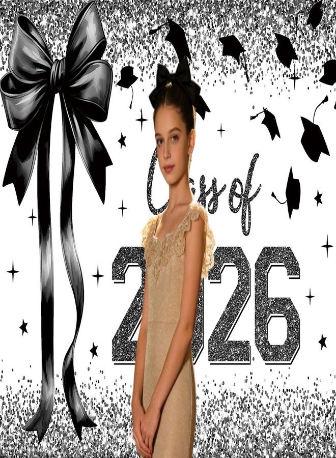 INRUI Black Bow Class of 2026 Ceremony Photography Backdrop Coquette Black Bow Congrats Grad Party Decorations Banner (6x4FT) - Image 3