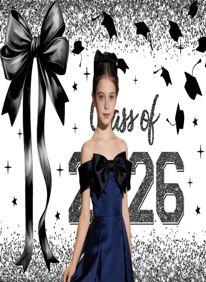 INRUI Black Bow Class of 2026 Ceremony Photography Backdrop Coquette Black Bow Congrats Grad Party Decorations Banner (6x4FT) - Image 2