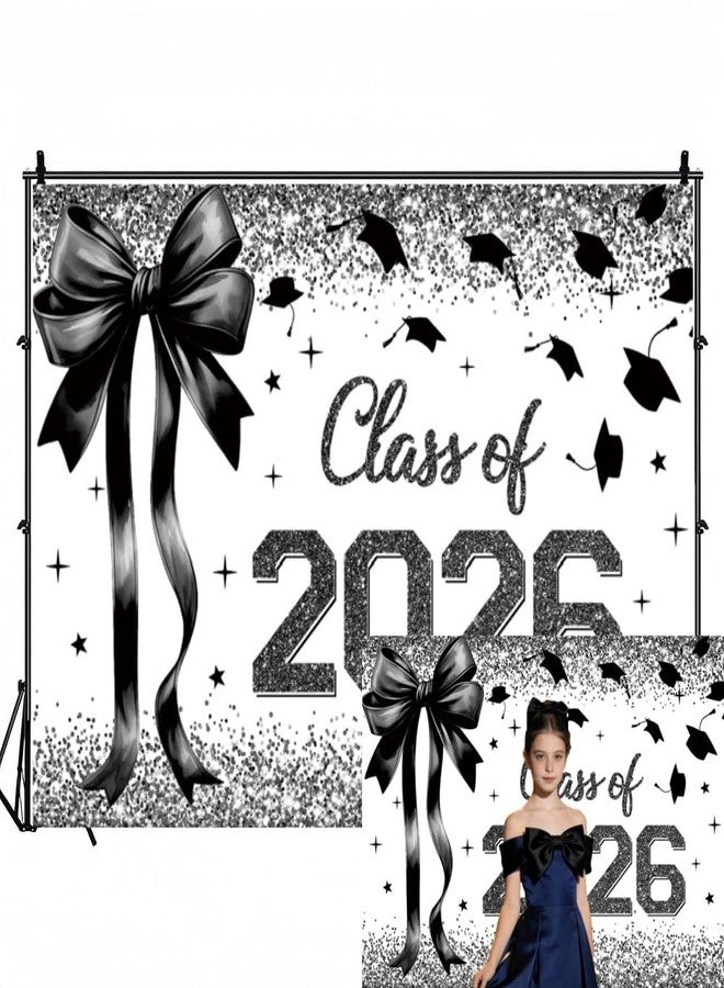 INRUI Black Bow Class of 2026 Ceremony Photography Backdrop Coquette Black Bow Congrats Grad Party Decorations Banner (6x4FT) - Image 1