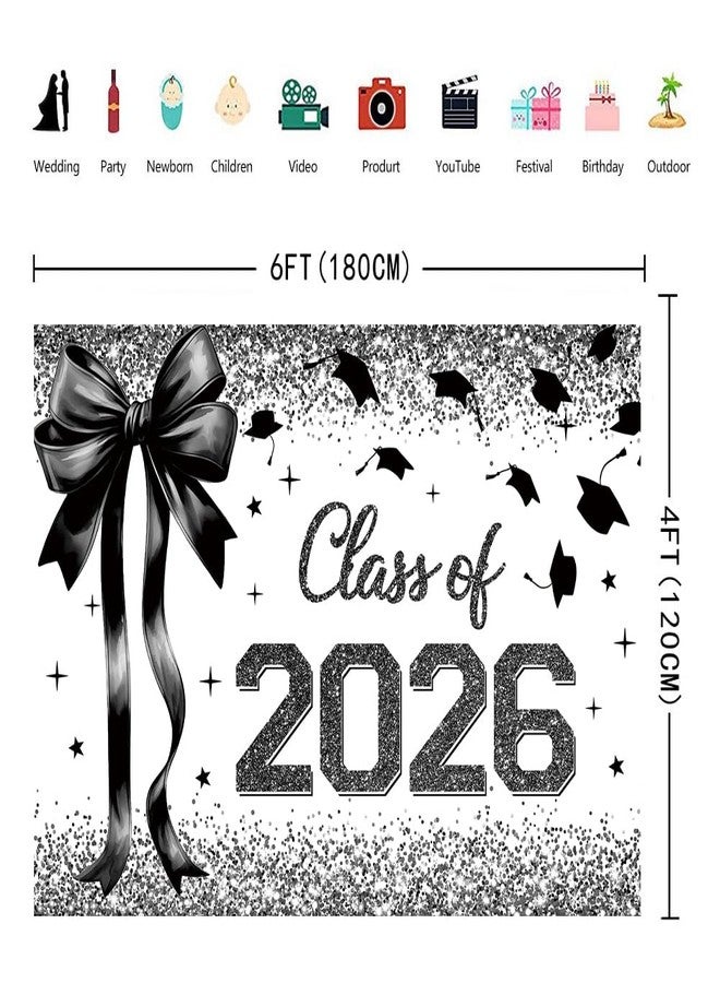 INRUI Black Bow Class of 2026 Ceremony Photography Backdrop Coquette Black Bow Congrats Grad Party Decorations Banner (6x4FT) - Image 4