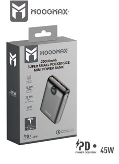 موجماكس باور بنك سوبر سمول سايز بسعة 20000mAh وقوة 45واط (موزعة على المنافذ)، يدعم الشحن السريع ,مزود بشاشة رقمية LED لمعرفة مستوى الشحن، يمكن استخدامه على الطائرات والقطارات. باللون اسود من موجماكس.  - Image 5