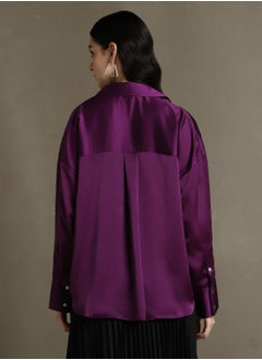 Dennis Lingo Purple Relaxed Fit Shirts Solid design crafted from Satin featuring Long Sleeves with Button closure.  - Image 3