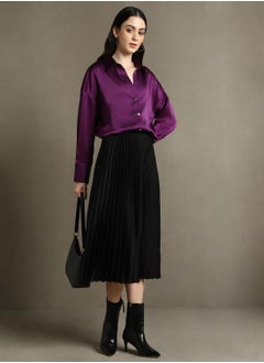 Dennis Lingo Purple Relaxed Fit Shirts Solid design crafted from Satin featuring Long Sleeves with Button closure.  - Image 5