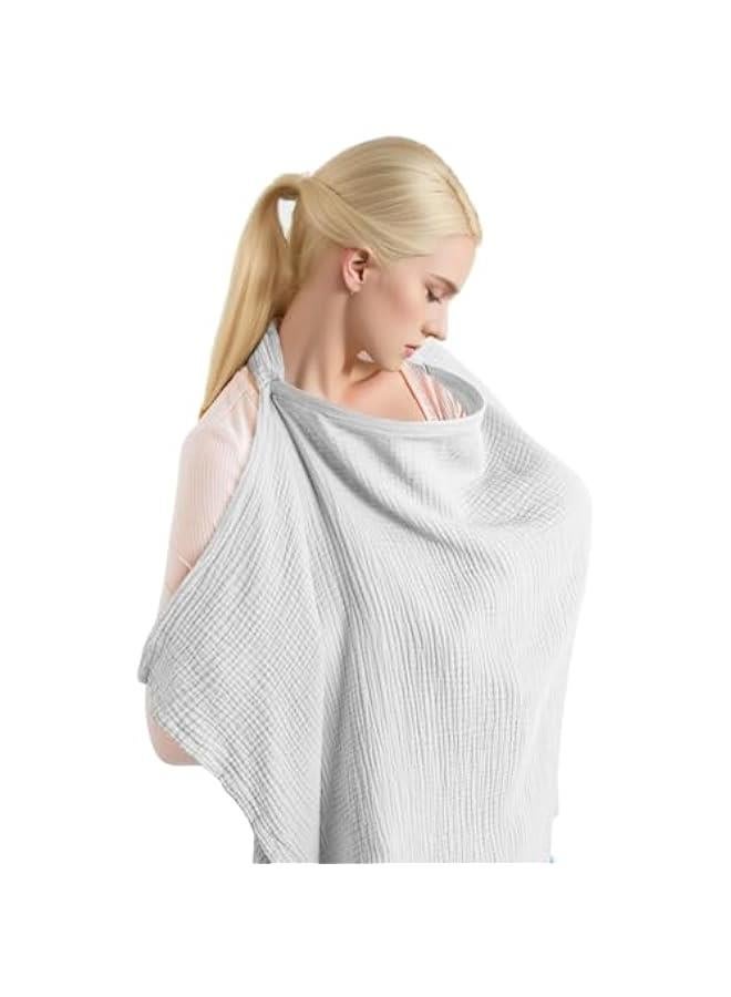 HOOKOR Muslin Nursing Cover for Breastfeeding, Breathable Privacy Nursing Covers with Arch Neckline for Hands-Free View, Soft Cotton Multi-use Adjustable Nursing Apron Cover | Carseat Cover (Grey) - Image 1