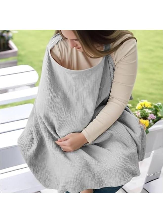 HOOKOR Muslin Nursing Cover for Breastfeeding, Breathable Privacy Nursing Covers with Arch Neckline for Hands-Free View, Soft Cotton Multi-use Adjustable Nursing Apron Cover | Carseat Cover (Grey) - Image 2