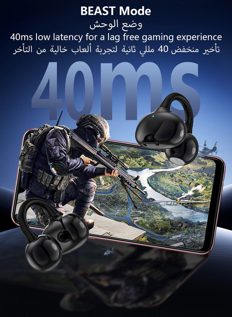 DUDAO U20 Open-Ear Earphones, Wireless Earbuds with Bluetooth 5.4, Lightweight Comfortable Clip Earbuds, 30H Battery Life, IP54 Waterproof, Ideal for Sports, Workout, Running and Clear Calls – Black - Image 4