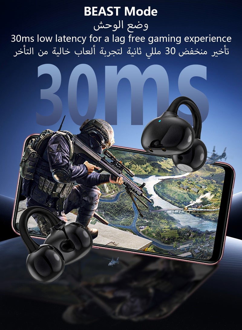 DUDAO U20 Open-Ear Clip-On Wireless Earbuds, Bluetooth 5.4, Lightweight 4.9g Comfortable Fit, 30H Battery Life, IP54 Water Resistant, Clear Calls for Daily Use – Black - Image 4