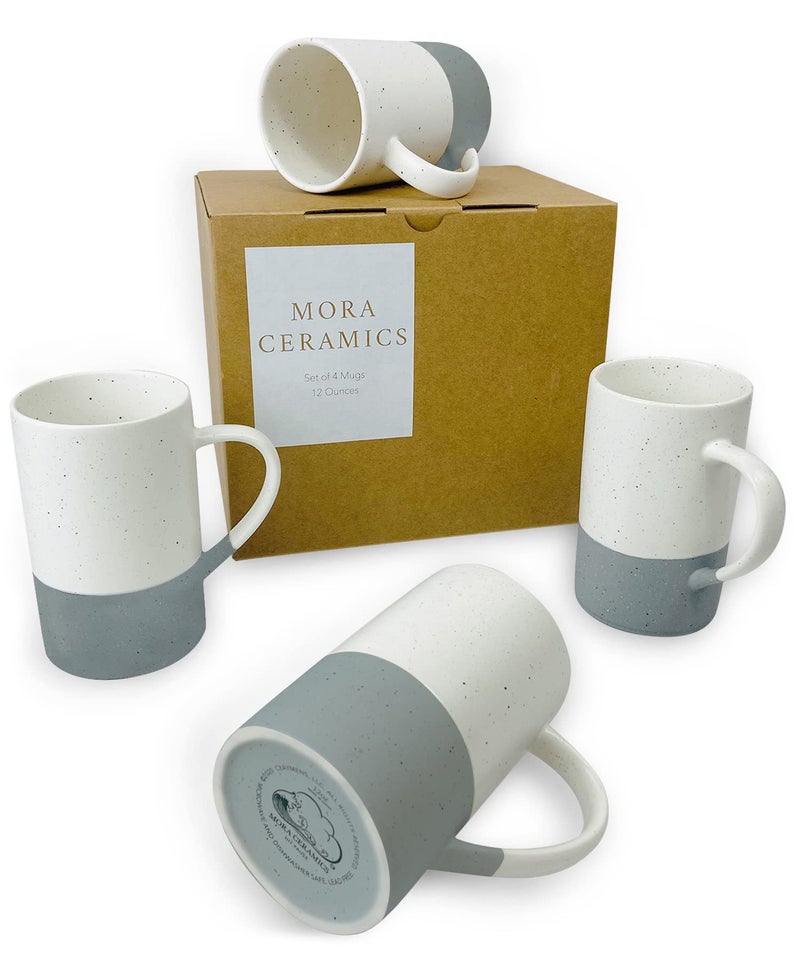 Mora Ceramics 12oz Coffee Mug Set of 4  Ceramic Tea Cups with Handle  Microwave and Dishwasher Safe Perfect For Cup or Mug Lovers  Rustic Matte Glaze Modern Design Mugs  Flint