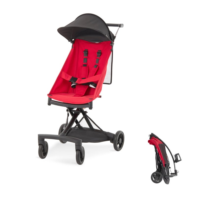 Evolur Roamer Ultra Lightweight Stroller, Compact One-Hand Self-Standing Fold Travel Stroller with 5-Point Safety Harness, Adjustable Sun Canopy, 360Â° Rotating Wheels with Cup Holder - Red - Image 1