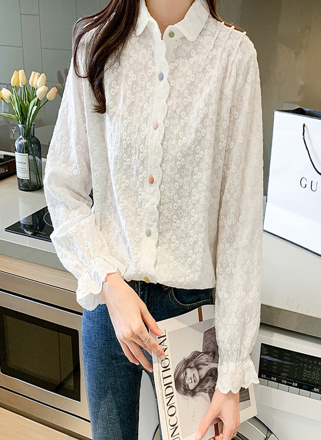 YUNIQEE قميص قطن أبيض غير رسمي للنساء - Image 1