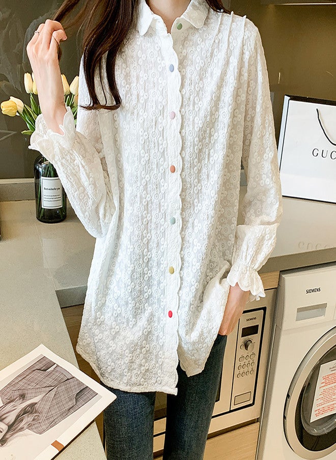 YUNIQEE قميص قطن أبيض غير رسمي للنساء - Image 4