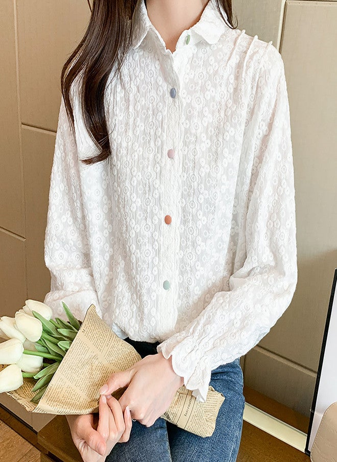 YUNIQEE قميص قطن أبيض غير رسمي للنساء - Image 3
