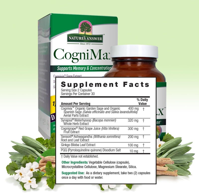 Nature's Answer Cognimax Vegetarian Capsules, 60 Count - Supports Memory & Concentration - Image 3