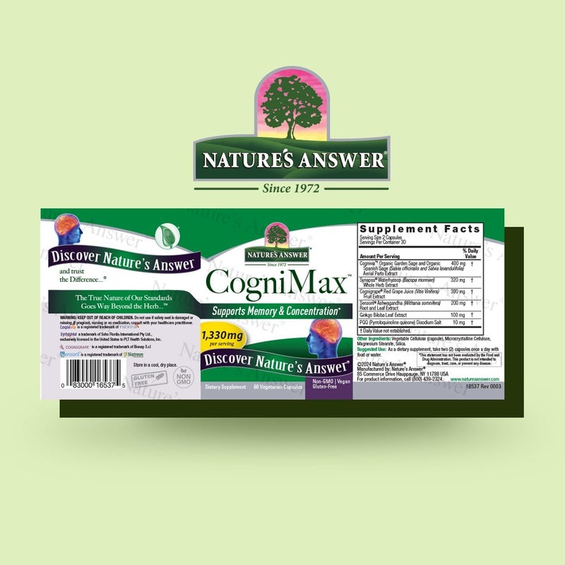 Nature's Answer Cognimax Vegetarian Capsules, 60 Count - Supports Memory & Concentration - Image 2