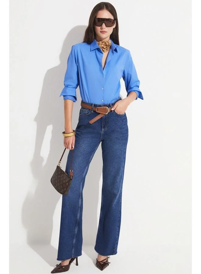 جون June Exclusive Cotton Basic Shirt Indigo