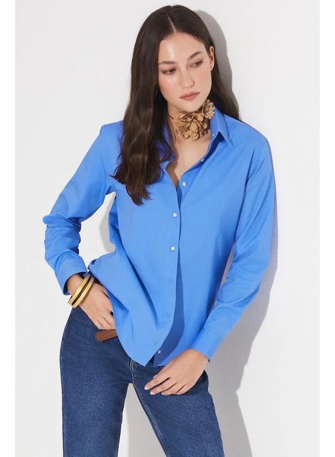 جون June Exclusive Cotton Basic Shirt Indigo
