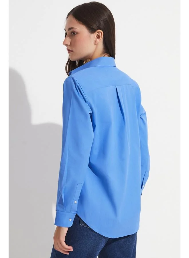 جون June Exclusive Cotton Basic Shirt Indigo