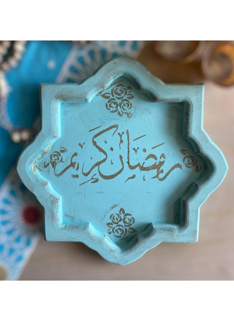 Handmade Ramadan Kareem Handmade Tray for Drinks, Snacks (Blue) 