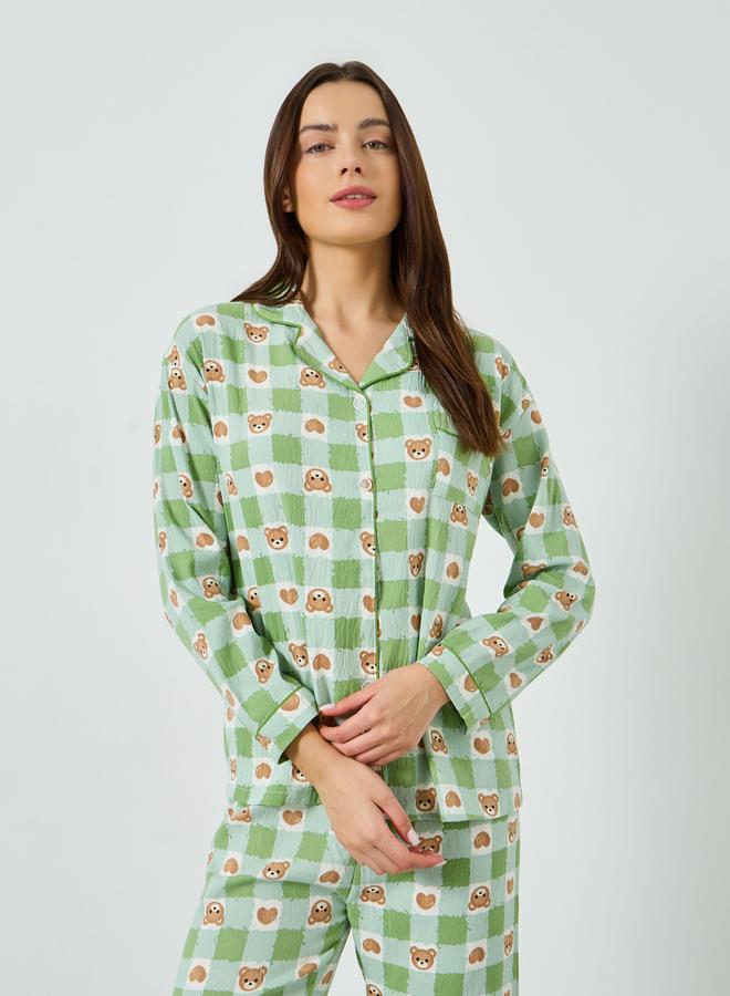 Styli Bear Print Shirt and Pyjama Set - Image 2