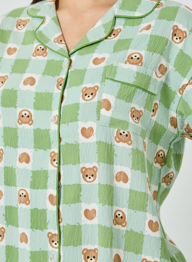 Styli Bear Print Shirt and Pyjama Set - Image 3