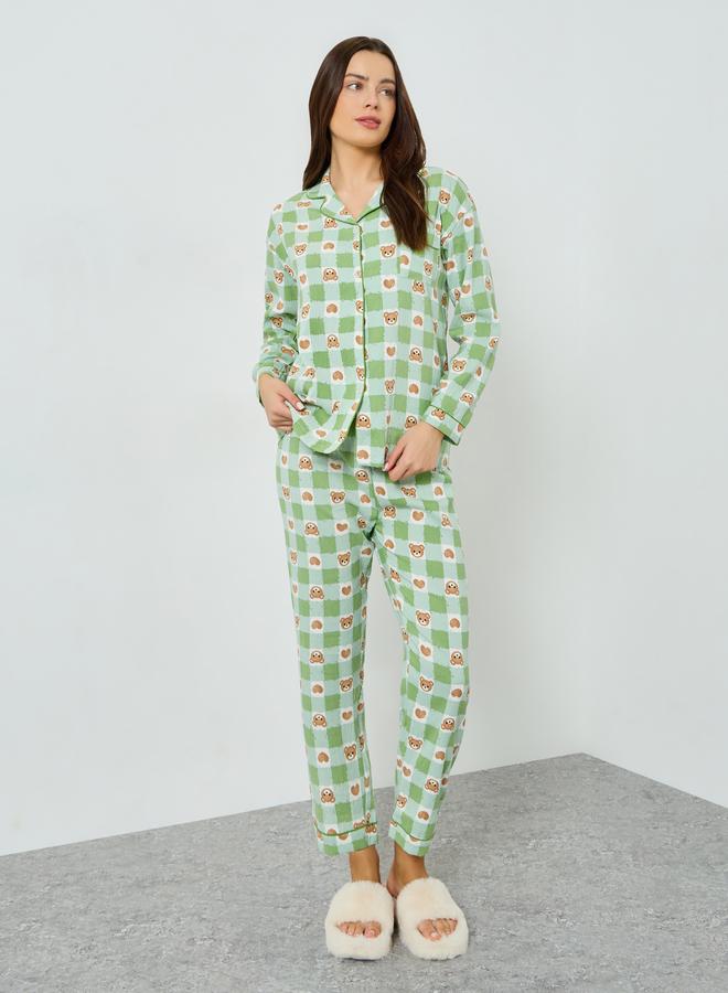 Styli Bear Print Shirt and Pyjama Set - Image 1