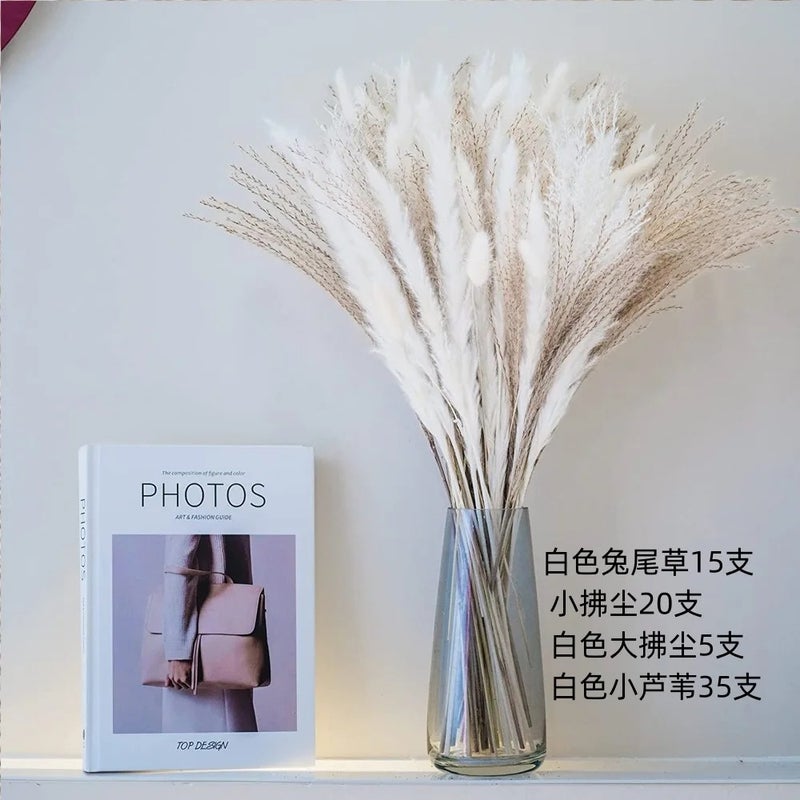 Bluejw Dried Artificial Flowers Natural Mixed Bouquet: Bunny Tails, Horsetail Whisk, Pampas Grass for Home Wedding Decoration, Dried Plants Included - Image 1
