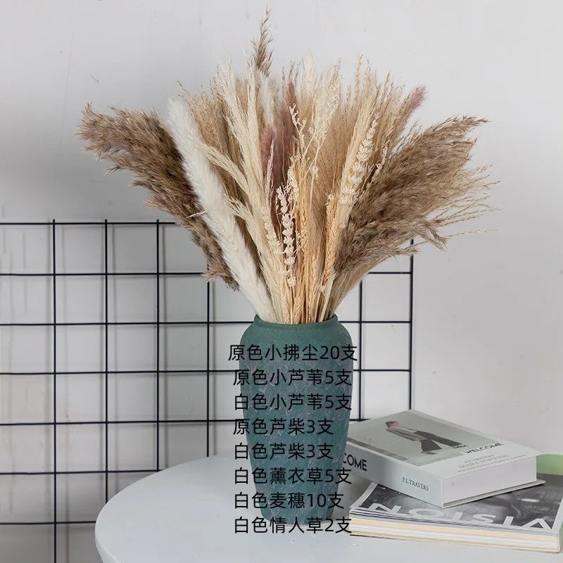 Bluejw Dried Artificial Flowers Natural Mixed Bouquet: Bunny Tails, Horsetail Whisk, Pampas Grass for Home Wedding Decoration, Dried Plants Included - Image 3
