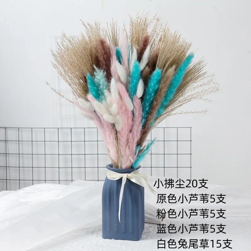 Bluejw Dried Artificial Flowers Natural Mixed Bouquet: Bunny Tails, Horsetail Whisk, Pampas Grass for Home Wedding Decoration, Dried Plants Included - Image 4