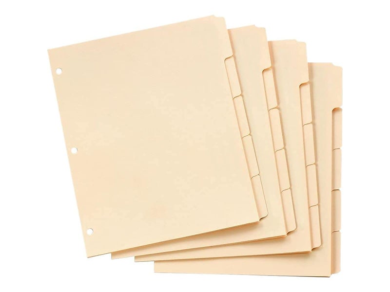 Oxford Blank Write-On Binder Dividers, 5-Tab, 1/5 Cut, 3-Hole Punched, Letter Size, Manila, 20 Sets Per Box (13V) - Cream - Image 2