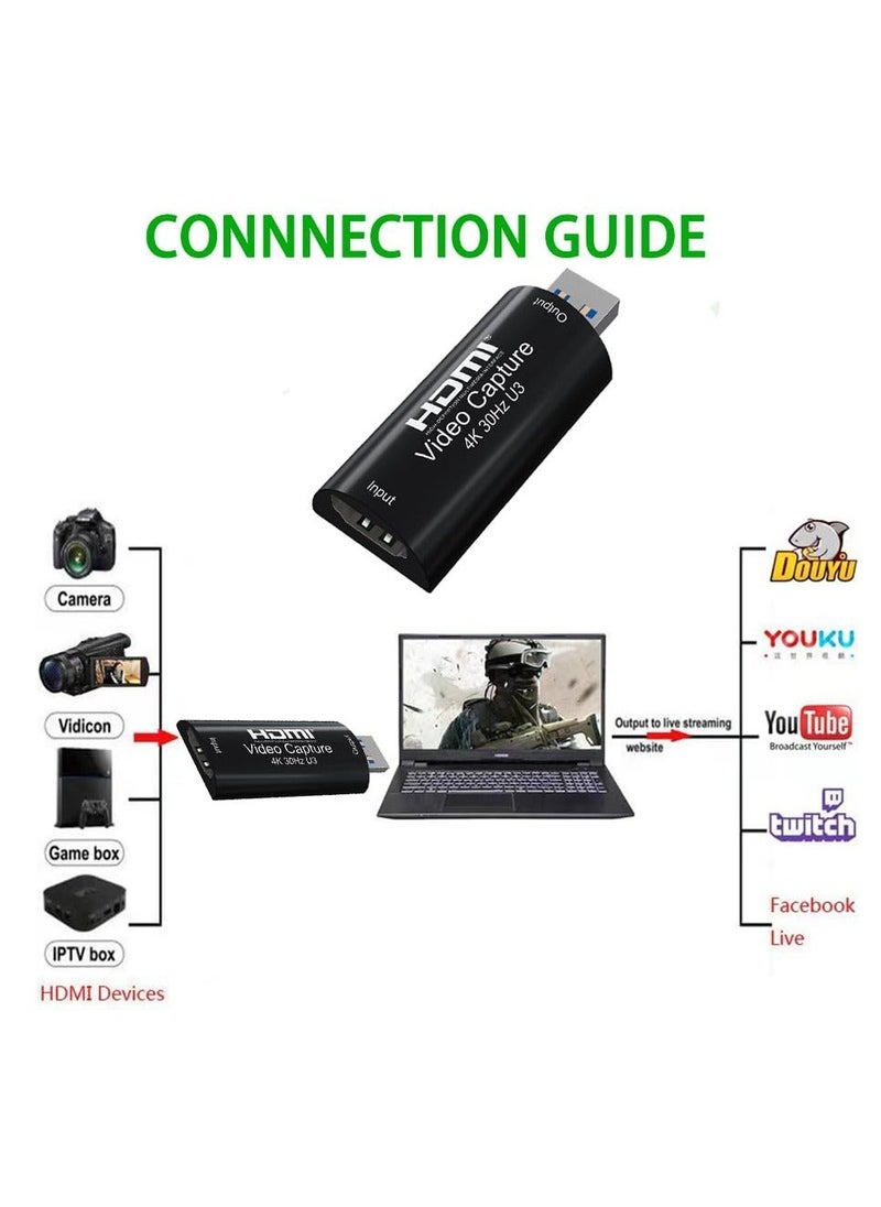 Generic - 4K Video Capture Card, HDMI to USB 3.0 1080P 60HZ Cam Link Game Capture Card Audio Capture Adapter Screen Record Device for Switch Gaming Streaming, Live Broadcasting - Image 1