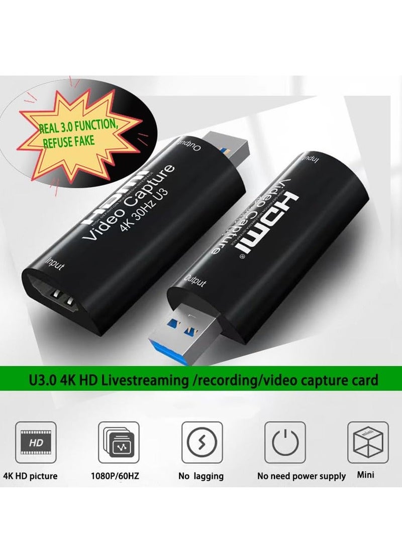 Generic - 4K Video Capture Card, HDMI to USB 3.0 1080P 60HZ Cam Link Game Capture Card Audio Capture Adapter Screen Record Device for Switch Gaming Streaming, Live Broadcasting - Image 1