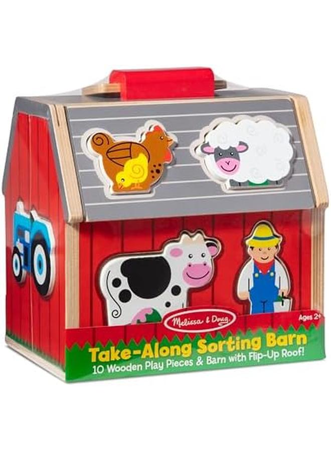 ميليسا آند دوج لعبة خشبية لفرز الحظيرة مع سقف قابل للطي ومقبض 10 قطع لعب خشبية للمزرعة متعددة - Image 3