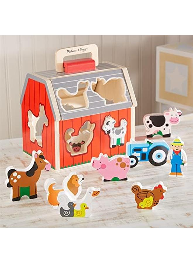 ميليسا آند دوج لعبة خشبية لفرز الحظيرة مع سقف قابل للطي ومقبض 10 قطع لعب خشبية للمزرعة متعددة - Image 4