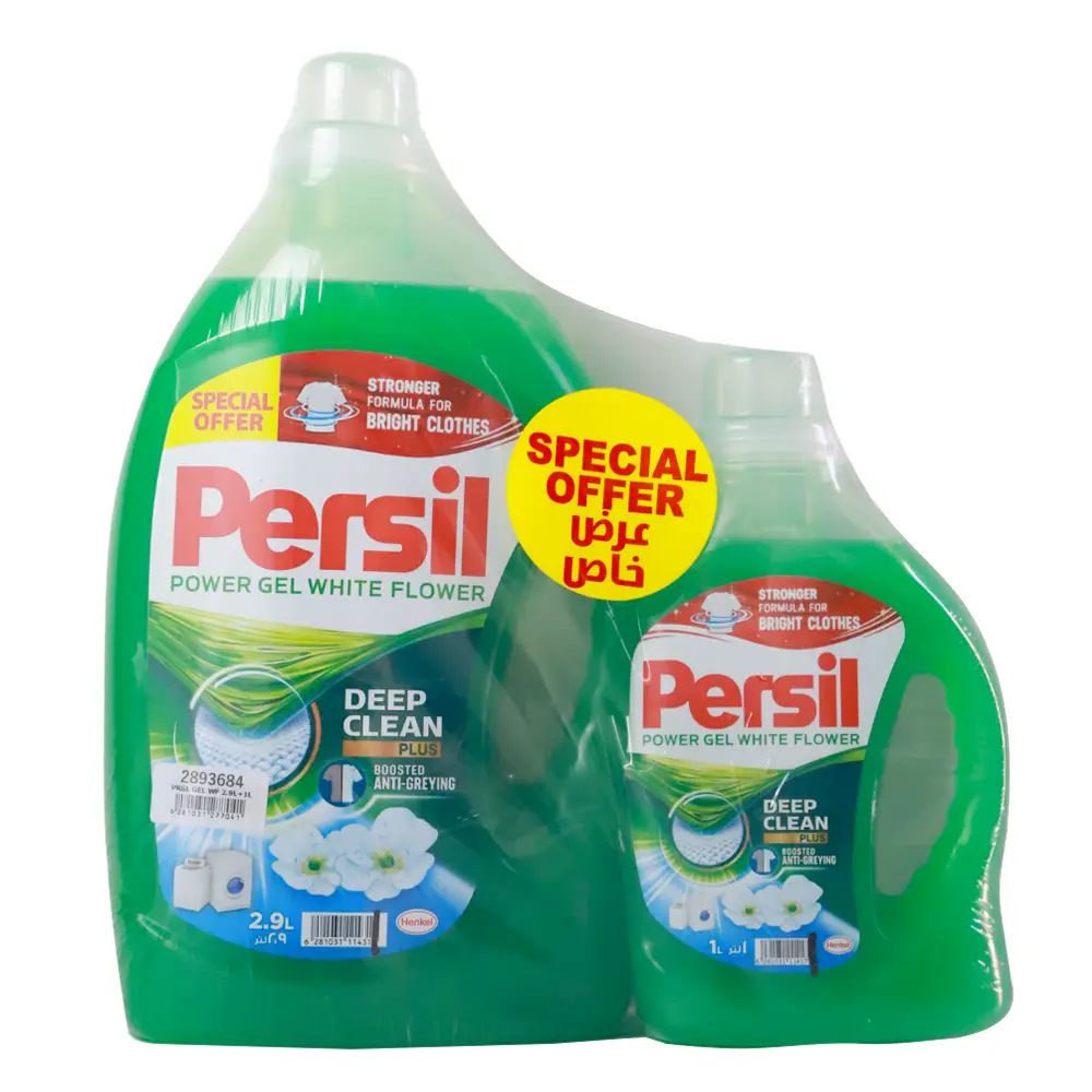 Persil Power Gel White Flower Laundry Detergent With Boosted Anti Greying Formula, Green- 2.9Ltr+1Ltr
