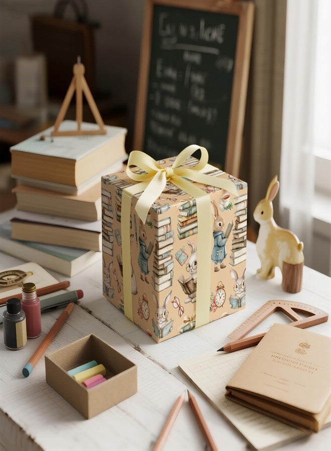 LeZakaa Rabbit Bookish Wrapping Paper, Vintage Sweet Bunny Reading Book Literary Gift Wrap for Spring Easter, for Kids Boys Girls Teachers, Book Lovers, Mini Roll 17 in x 16.4 Ft - Image 2