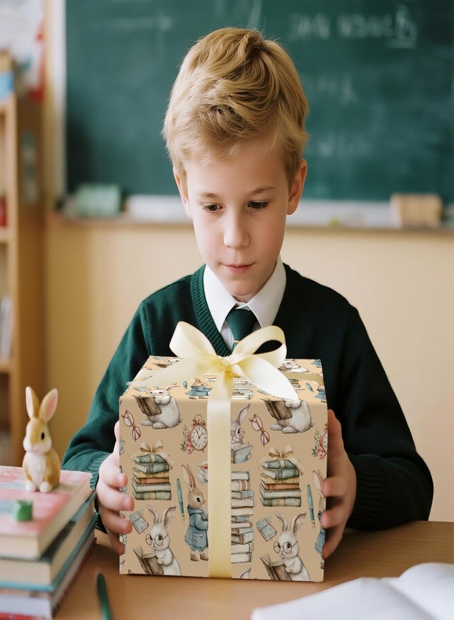 LeZakaa Rabbit Bookish Wrapping Paper, Vintage Sweet Bunny Reading Book Literary Gift Wrap for Spring Easter, for Kids Boys Girls Teachers, Book Lovers, Mini Roll 17 in x 16.4 Ft - Image 4