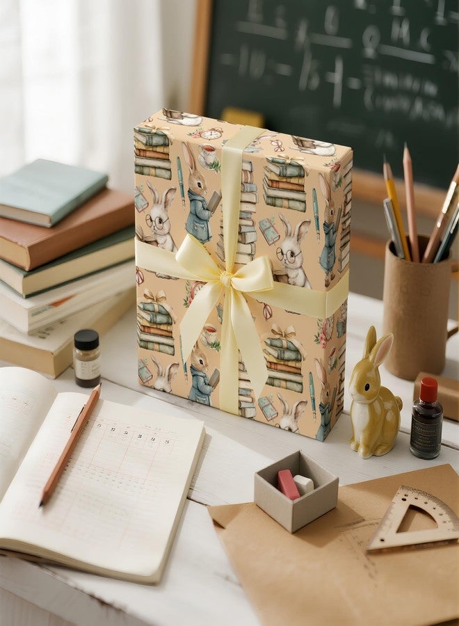 LeZakaa Rabbit Bookish Wrapping Paper, Vintage Sweet Bunny Reading Book Literary Gift Wrap for Spring Easter, for Kids Boys Girls Teachers, Book Lovers, Mini Roll 17 in x 16.4 Ft - Image 3