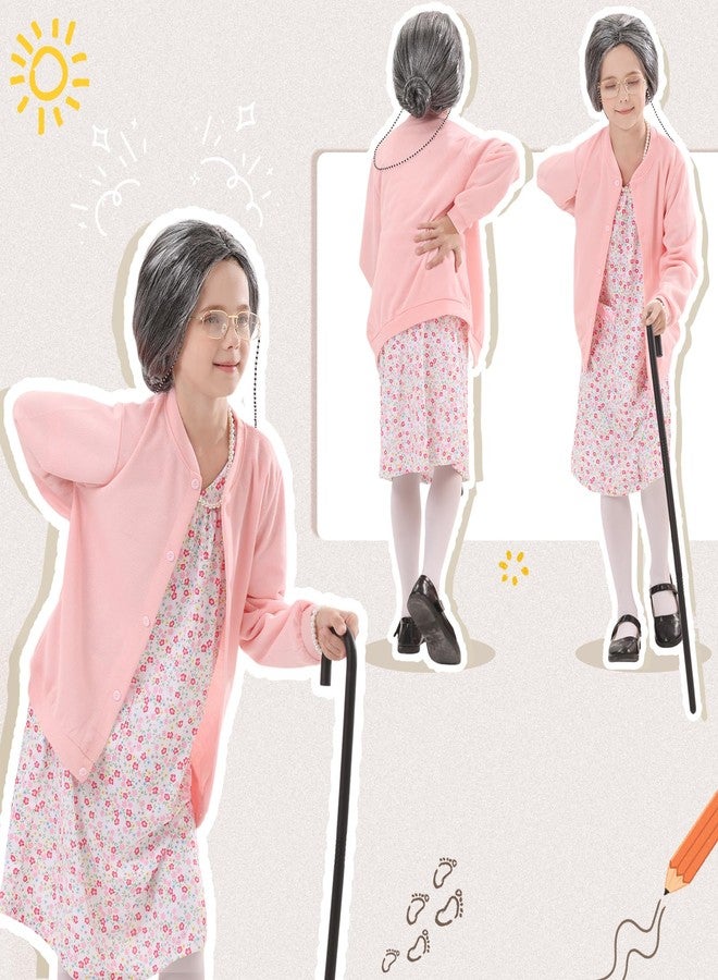 VICAMB Old Lady Costume for Kids,100 Days of School Costume for Girls Grandma Outfit Nightgown Wig & Accessories - Image 4