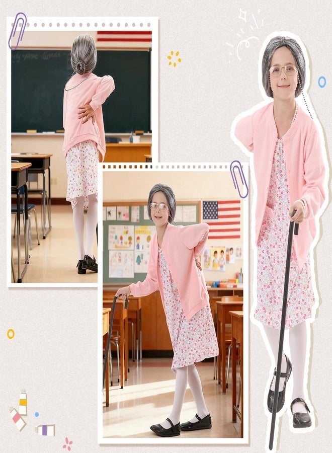 VICAMB Old Lady Costume for Kids,100 Days of School Costume for Girls Grandma Outfit Nightgown Wig & Accessories - Image 5