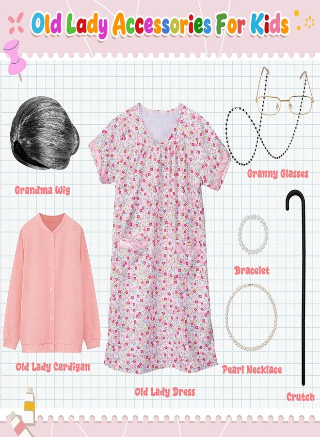 VICAMB Old Lady Costume for Kids,100 Days of School Costume for Girls Grandma Outfit Nightgown Wig & Accessories - Image 3