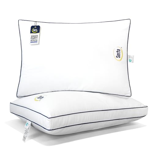 Serta Hotel Collection Bed Pillows QueenStandard Size Set of 2 400 Thread Count 100 Cotton Cover Medium Soft Support Gusseted Down Alternative Pillow for Back Stomach or Side Sleepers 18 x 26 - Image 1