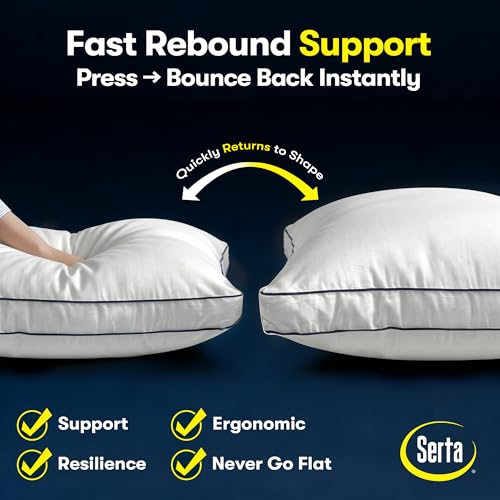 Serta Hotel Collection Bed Pillows QueenStandard Size Set of 2 400 Thread Count 100 Cotton Cover Medium Soft Support Gusseted Down Alternative Pillow for Back Stomach or Side Sleepers 18 x 26 - Image 3