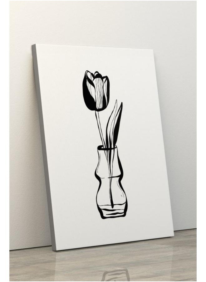 Home Gallery - Flower with vase in white and black printed canvas wall art - Image 1