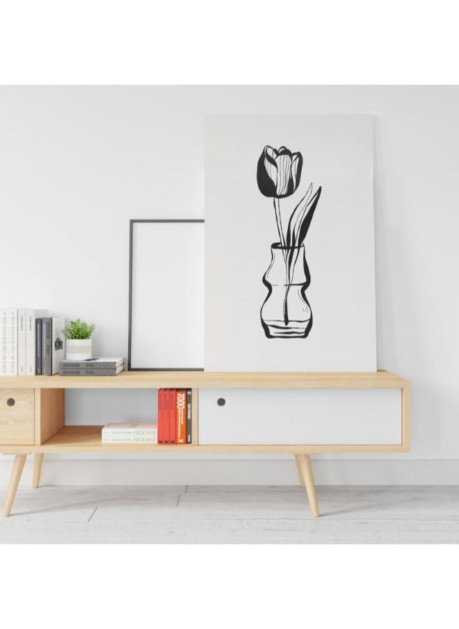 Home Gallery - Flower with vase in white and black printed canvas wall art - Image 1