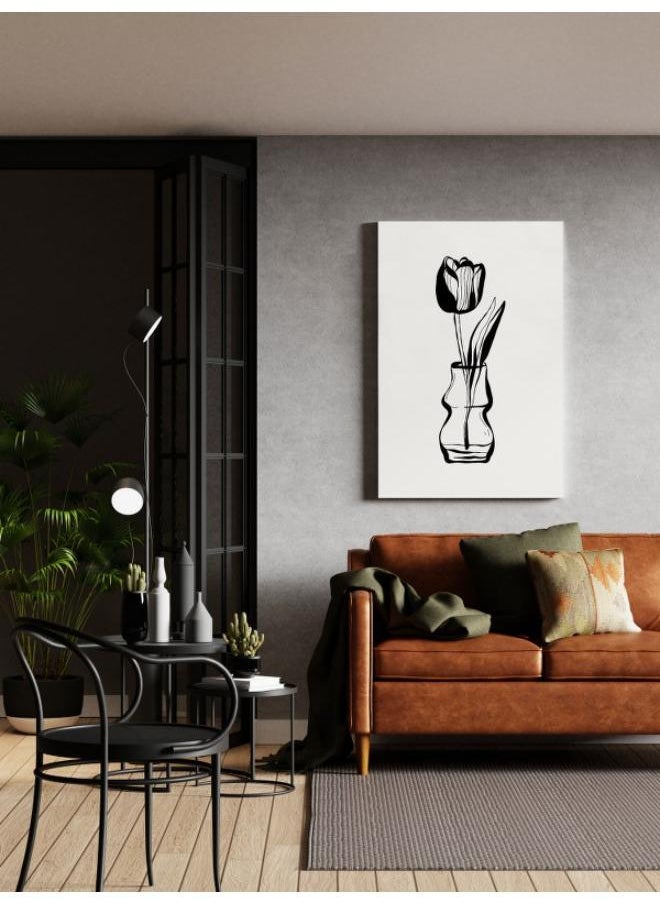 Home Gallery - Flower with vase in white and black printed canvas wall art - Image 1