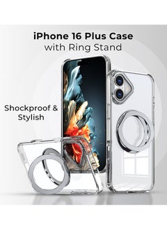 glassology iPhone 16 Plus 360° Rotate Ring Stand MagSafe Case Shockproof Wireless Charging Compatible Adjustable Kickstand (Clear)  - Image 2