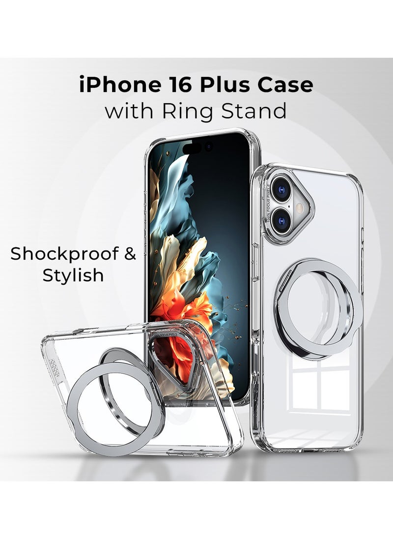 glassology - iPhone 16 Plus 360° Rotate Ring Stand MagSafe Case Shockproof Wireless Charging Compatible Adjustable Kickstand (Clear) - Image 1