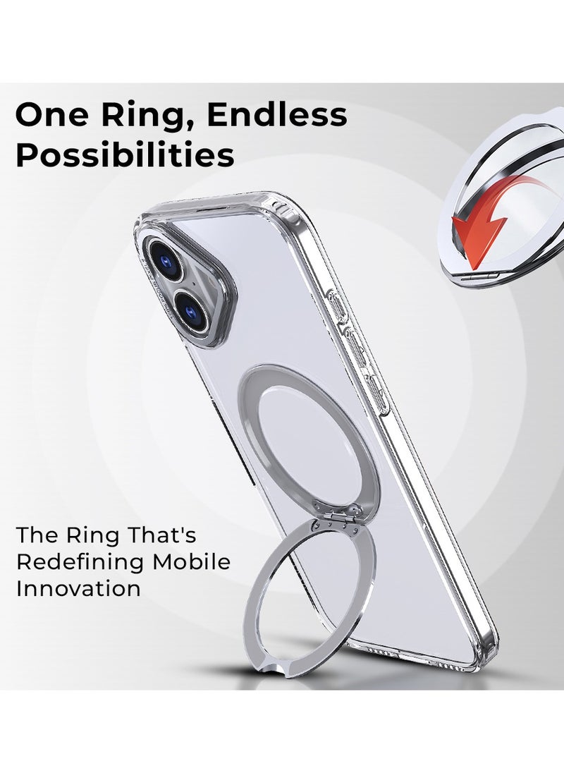 glassology - iPhone 16 Plus 360° Rotate Ring Stand MagSafe Case Shockproof Wireless Charging Compatible Adjustable Kickstand (Clear) - Image 1