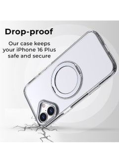 glassology iPhone 16 Plus 360° Rotate Ring Stand MagSafe Case Shockproof Wireless Charging Compatible Adjustable Kickstand (Clear)  - Image 4
