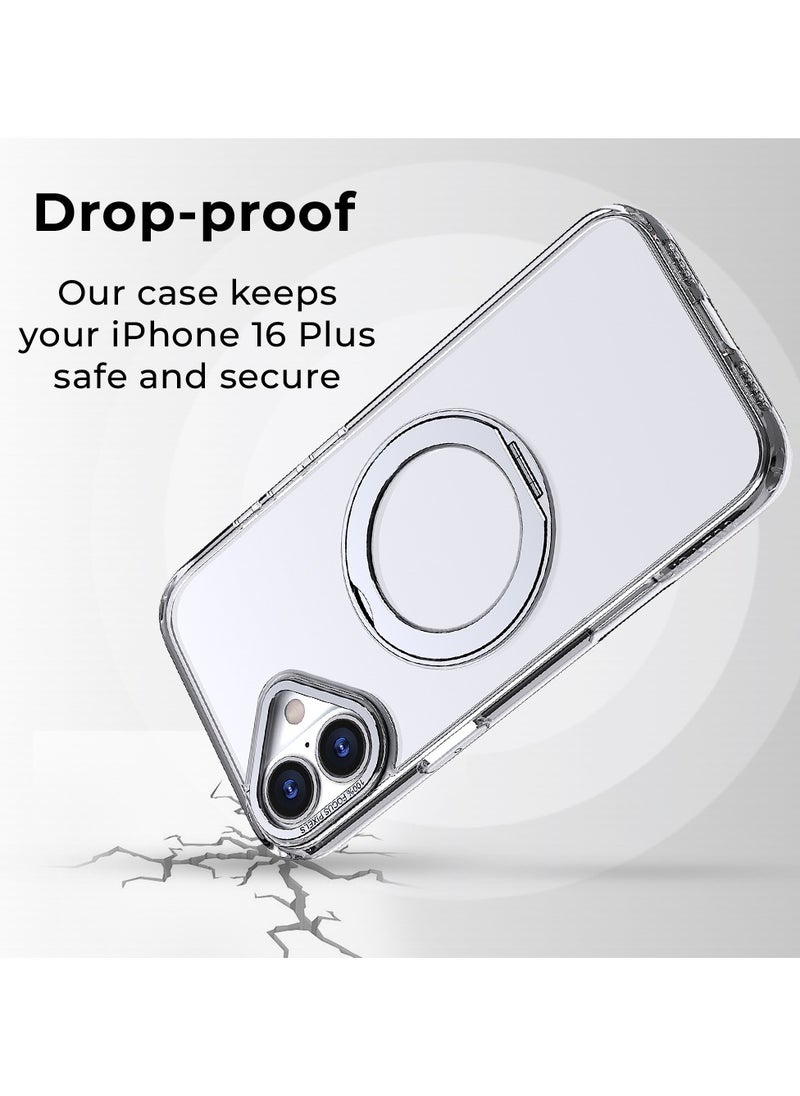 glassology - iPhone 16 Plus 360° Rotate Ring Stand MagSafe Case Shockproof Wireless Charging Compatible Adjustable Kickstand (Clear) - Image 1